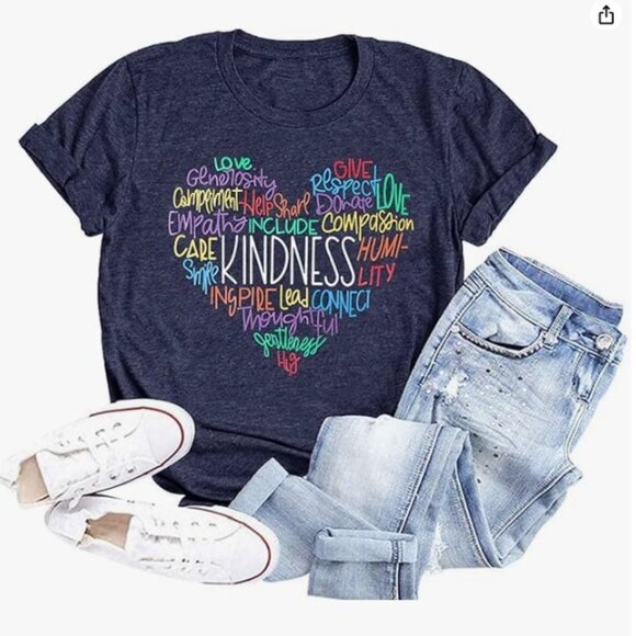 Womens Kindness Shirt Be Kind Teacher Graphic Tees Short Sleeve Valentine's Day - Picture 3 of 3